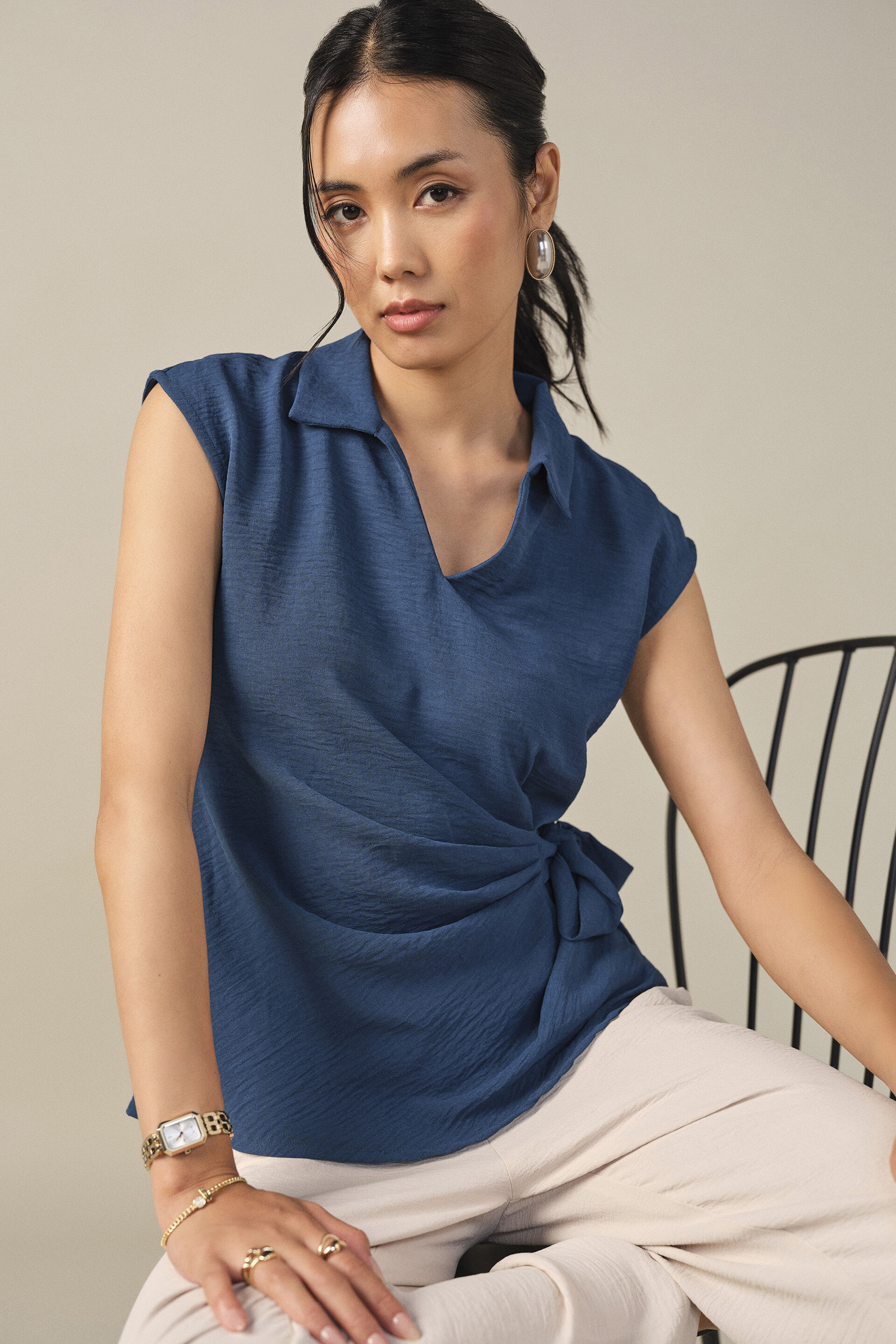 Solid Tie-up Top in Blue, Blue, image 4